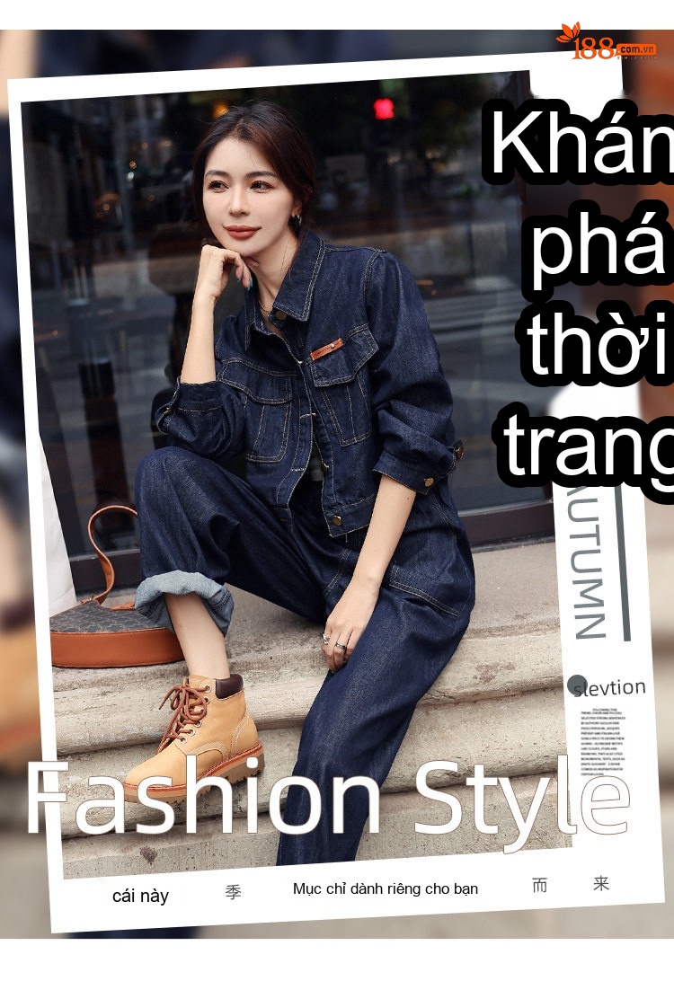 Bộ Quần Áo Nữ Thu Đông Áo Khoác Jean Quần Dài Dáng Rộng Thời Trang chi tiết 3