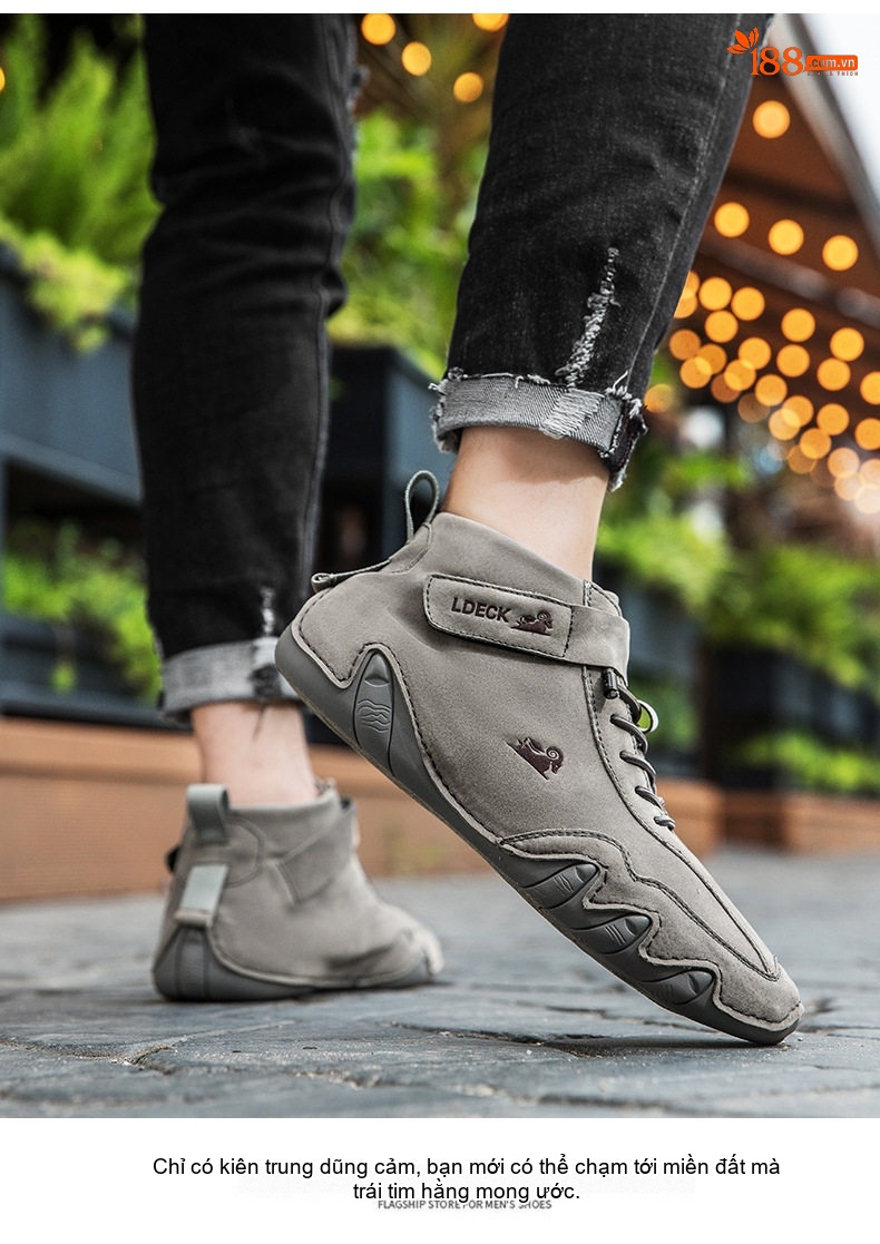 Giày Boot Martin Nam Cổ Cao Dây Buộc Da Mờ Phong Cách Thể Thao Chiều Cao Đế Khoảng 3cm Màu Be, Xám chi tiết 27