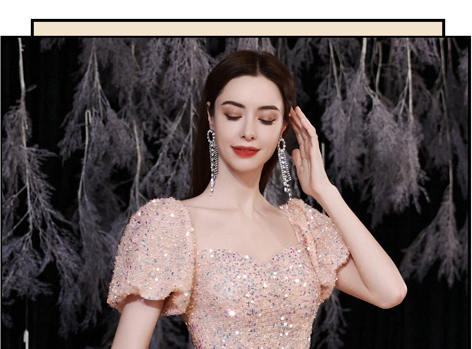 Váy Dạ Hội Nữ Tay Bồng Công Chúa Màu Hồng chi tiết 5