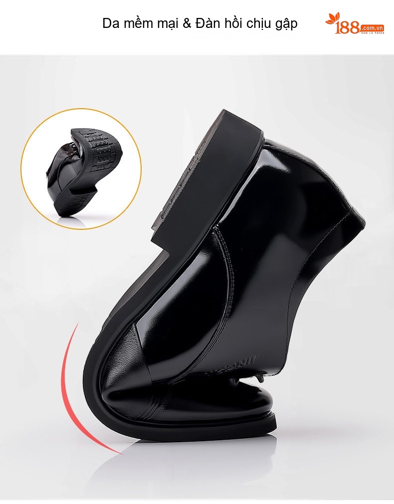 Giày Tây Buộc Dây Nam Da Bóng Chiều Cao Đế 6cm Màu Đen chi tiết 5