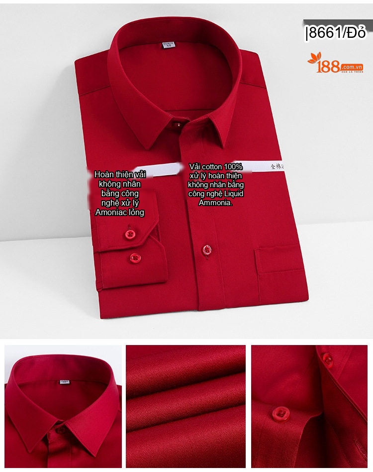 Áo Sơ Mi Dài Tay Nam Cotton Cao Cấp Chống Nhăn Màu Trắng, Xanh Dương, Đen, Đỏ... chi tiết 20