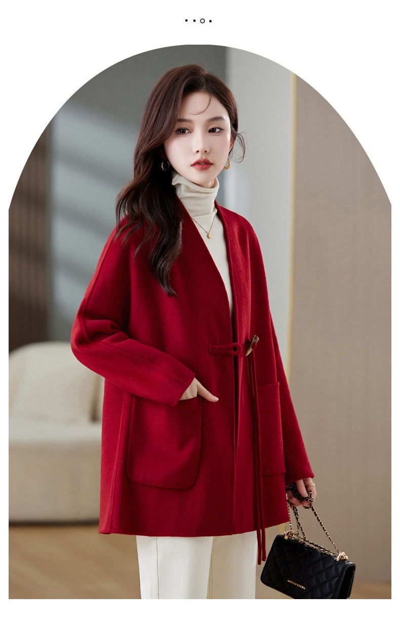 Áo Khoác Dạ Nữ Dáng Dài Vừa Hai Mặt Phong Cách Quốc Dân Màu Đen, Đỏ, Xám chi tiết 3