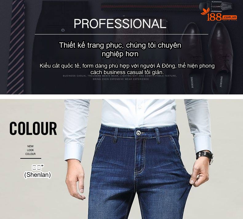 Quần Jeans Dài Nam Ống Đứng Co Giãn Thoải Mái Màu Xanh Dương Đậm chi tiết 12