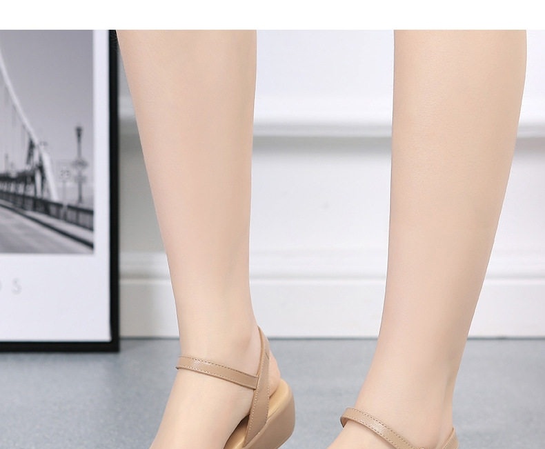 Dép Sandal Nữ Quai Ngang Da Bò Đế Cao 5cm - 6cm Màu Đen, Kem chi tiết 22