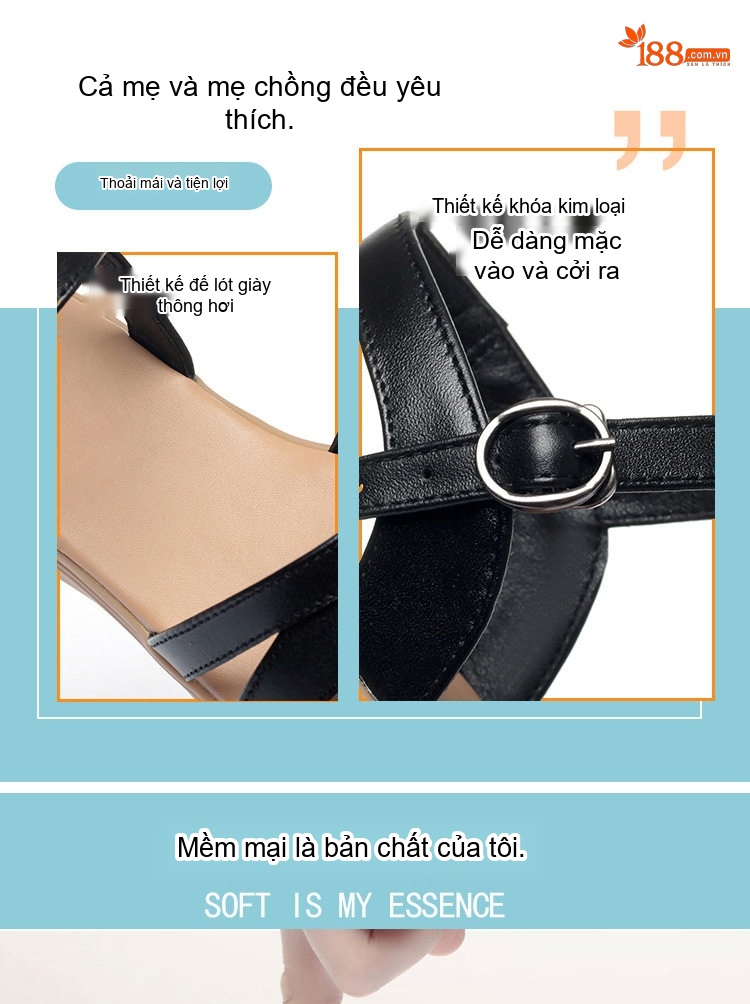 Dép Sandal Nữ Quai Chéo Da Bóng Đế Mềm Chống Trượt Đế Cao 3cm - 4cm Màu Bạc, Đen chi tiết 3