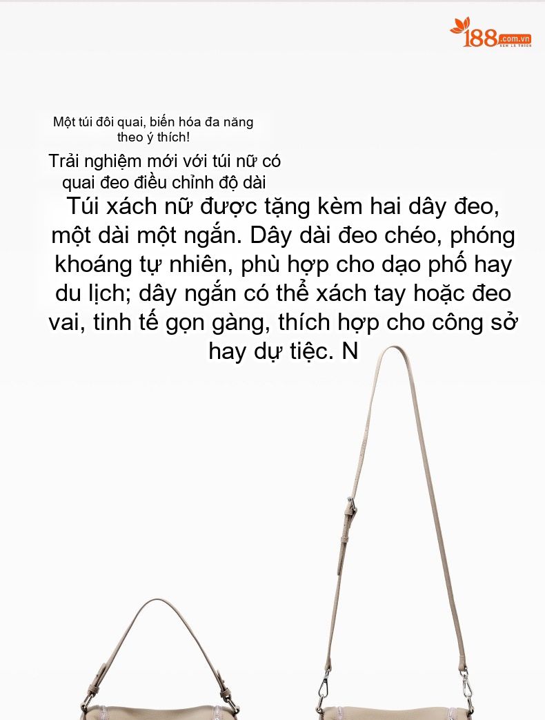 Túi Đeo Vai/Đeo Chéo Nữ Da Bò Thật Dáng Túi Boston/Pillow Màu Be, Nâu chi tiết 6