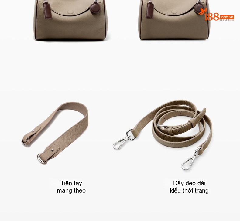 Túi Đeo Vai/Đeo Chéo Nữ Da Bò Thật Dáng Túi Boston/Pillow Màu Be, Nâu chi tiết 7