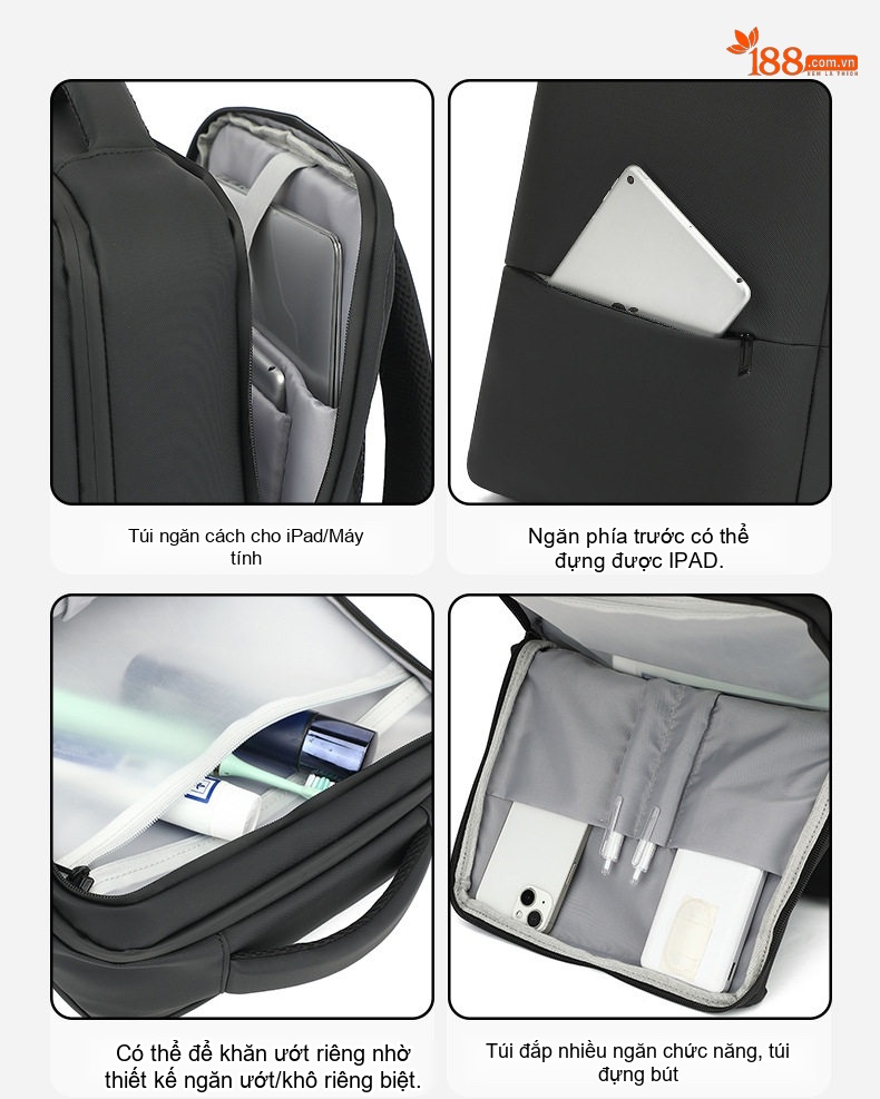Balo Đôi Nam Nữ Da Bóng Chống Nước Thời Trang Công Sở Đựng Laptop Màu Đen chi tiết 14