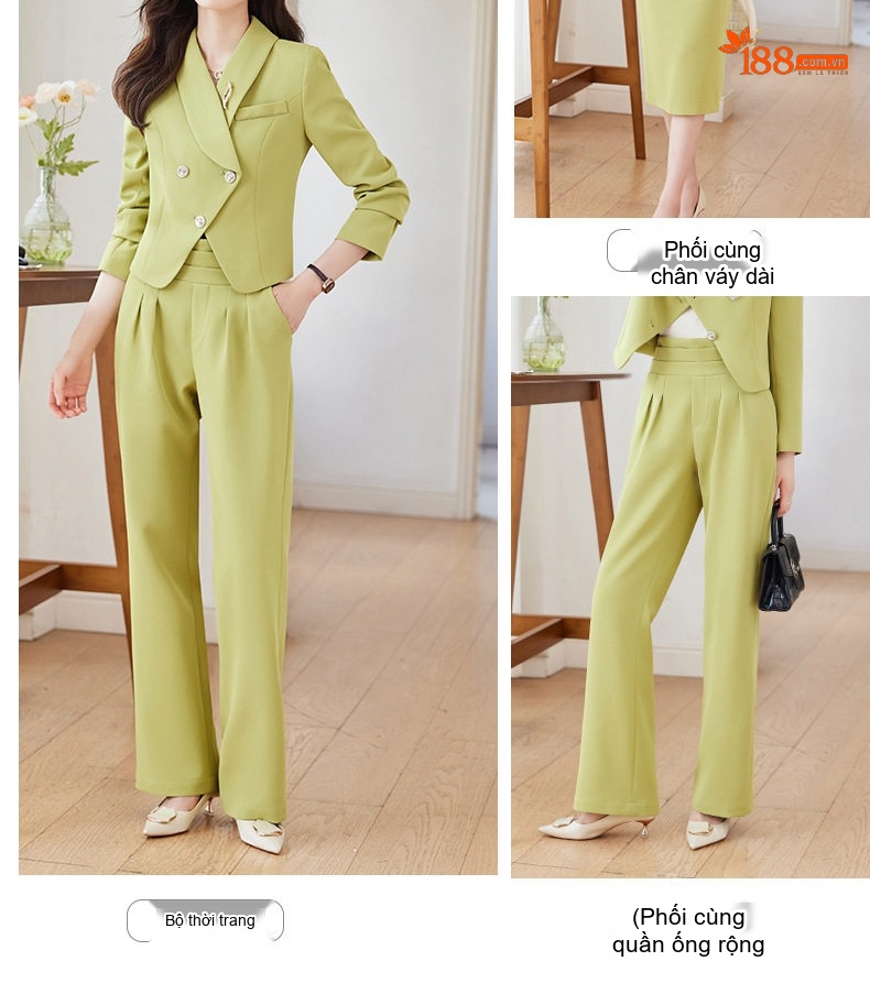 Bộ Vest Nữ Quần Ống Rộng Công Sở Cao Cấp Màu Đen, Tím, Cam, Xanh Lá chi tiết 17