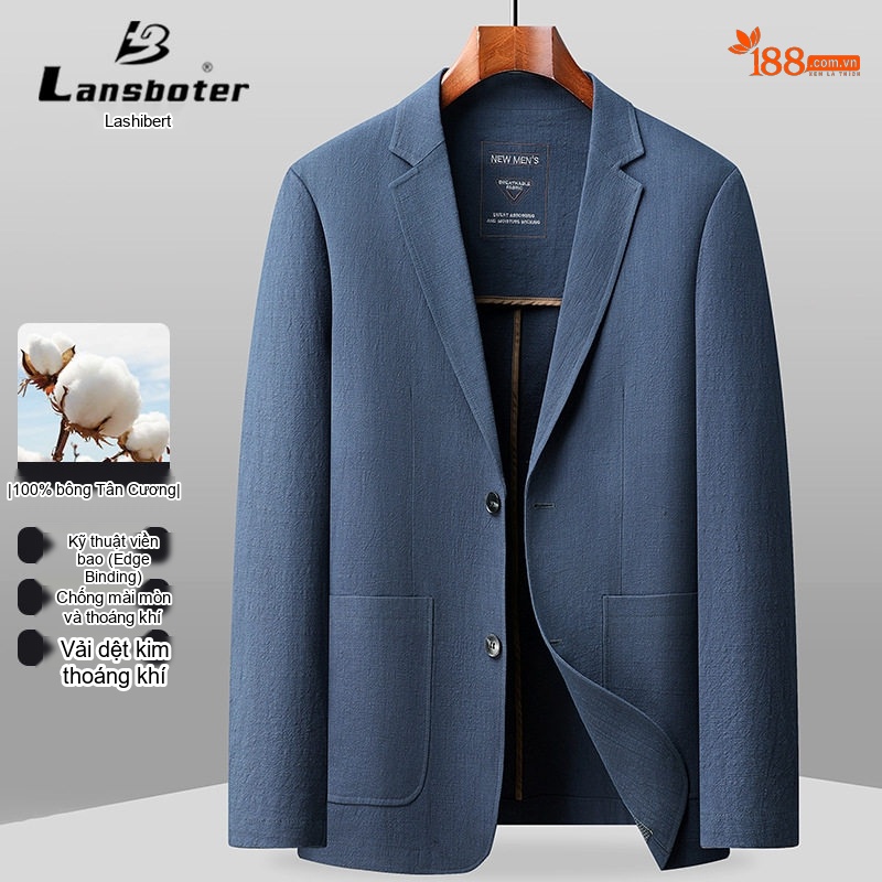 Áo Vest/Blazer Nam Cotton Mỏng Lót Viền Màu Kem, Xanh Lam, Nâu, Xanh Navy...