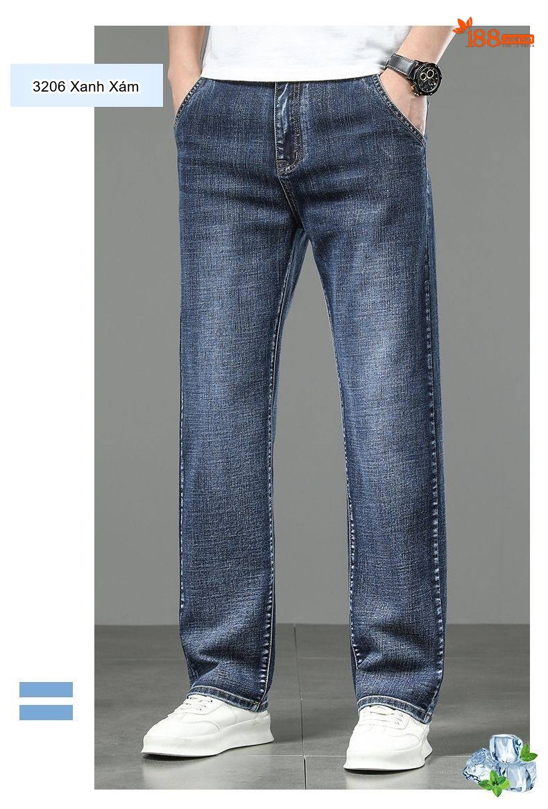 Quần Jeans Dáng Suông Nam Ống Đứng Lớn Tuổi Trung Niên Màu Xanh Dương chi tiết 17