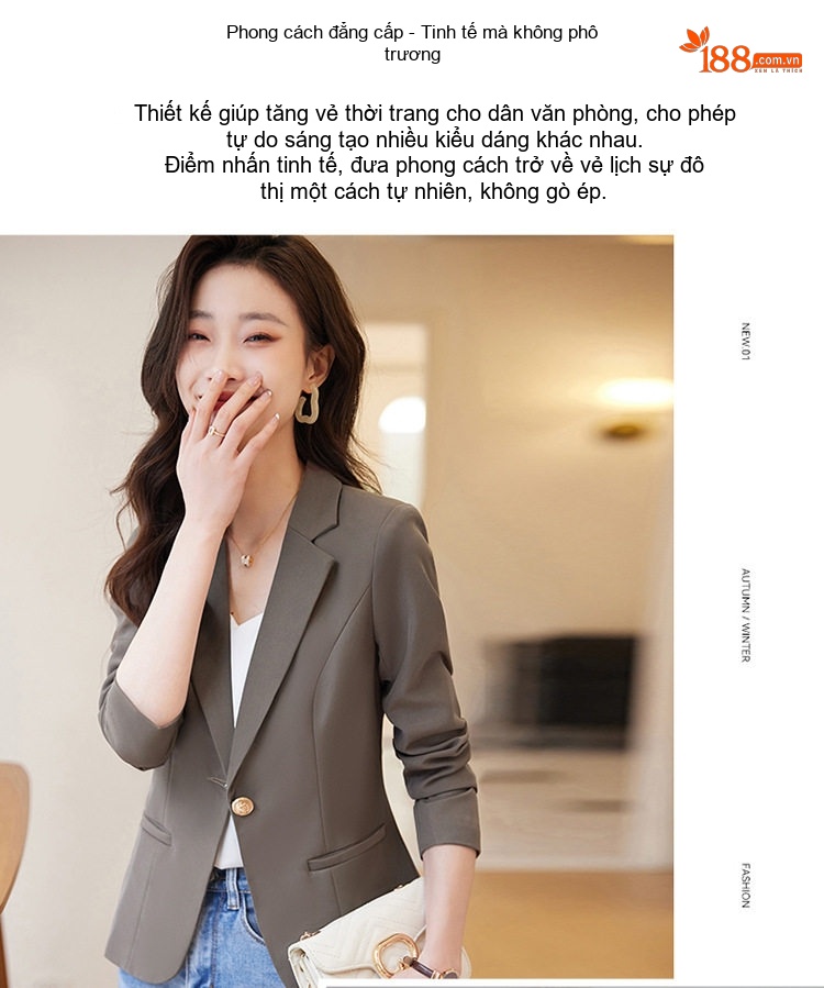 Áo Vest Blazer Nữ Ngắn Tay Lỡ Màu Trắng Kem, Đen, Kaki, Nâu Cà Phê chi tiết 6