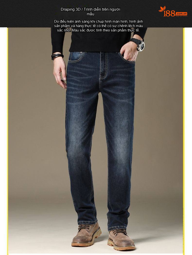 Quần Jean Nam Ống Đứng Ôm Vừa Vặn Phong Cách Âu Mỹ Màu Xanh Denim chi tiết 28