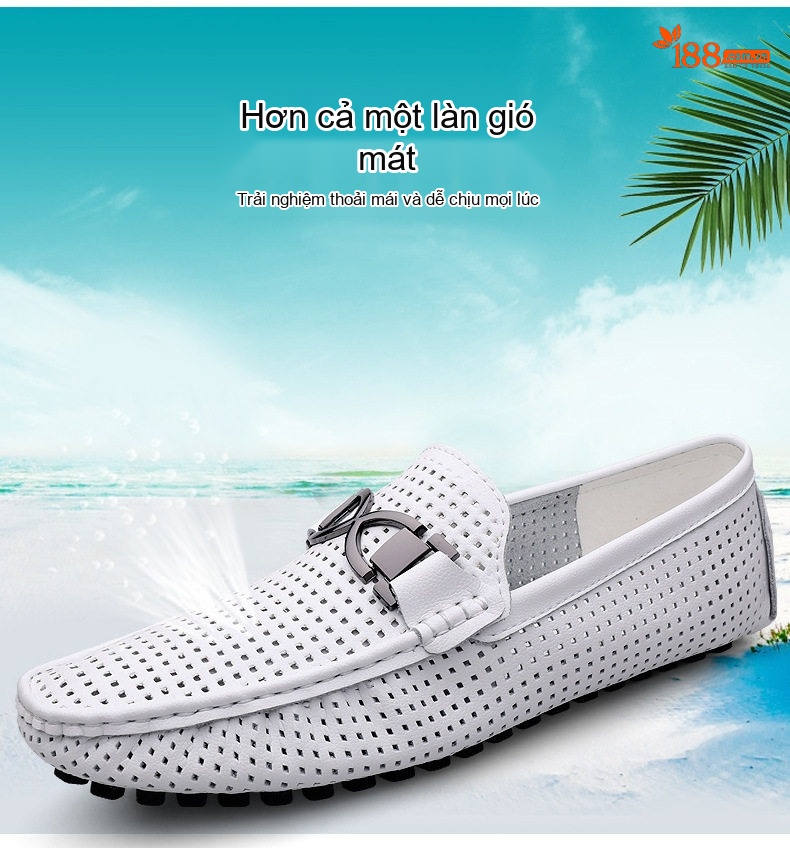 Giày Lười Nam Da Mềm Thoáng Khí Chiều Cao Đế Khoảng 2cm Màu Trắng, Vàng, Đen chi tiết 6