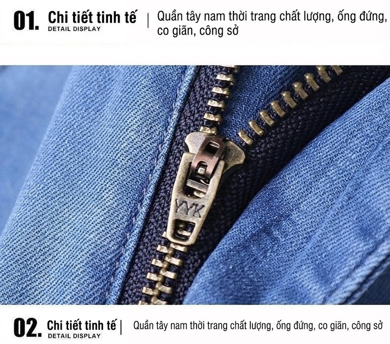 Quần Jean Dài Nam Ống Đứng Co Giãn Vừa Vặn Màu Xanh Navy chi tiết 25