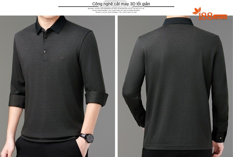 Áo Thun Polo Nam Tay Dài Cashmere Cổ Bẻ Phong Cách Doanh Nhân Màu Đen, Xám, Xanh Navy chi tiết 10