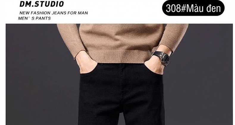 Quần Jean Nam Ống Đứng Rộng Dáng Suông Phong Cách Lịch Lãm Màu Xám Khói chi tiết 17