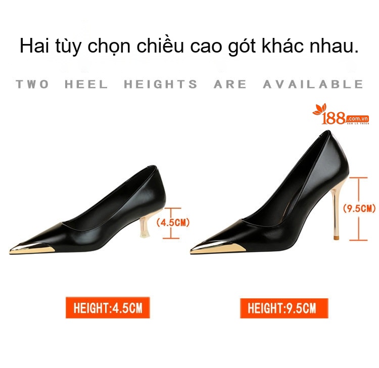Giày Cao Gót Nữ Mũi Nhọn Da Bóng Phong Cách Âu Mỹ Chiều Cao Đế Khoảng 8cm Màu Nâu, Đen, Trắng chi tiết 2