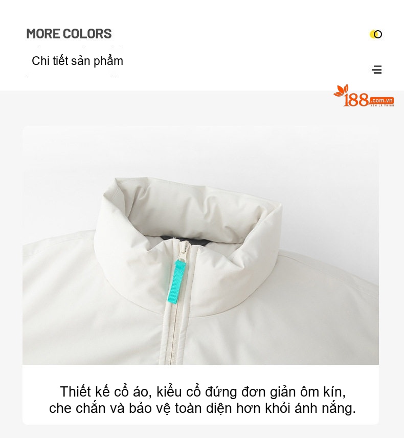 Áo Khoác Bông Lót Dày Cổ Trụ Có Logo Cotton Nam Nữ Unisex Màu Trắng, Đen, Vàng, Hồng chi tiết 16