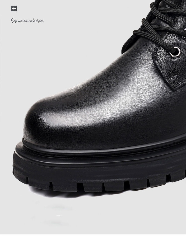 Boot Nam Da Thật Lông Cừu Giữ Ấm Chiều Cao Đế Khoảng 4cm Màu Đen chi tiết 17