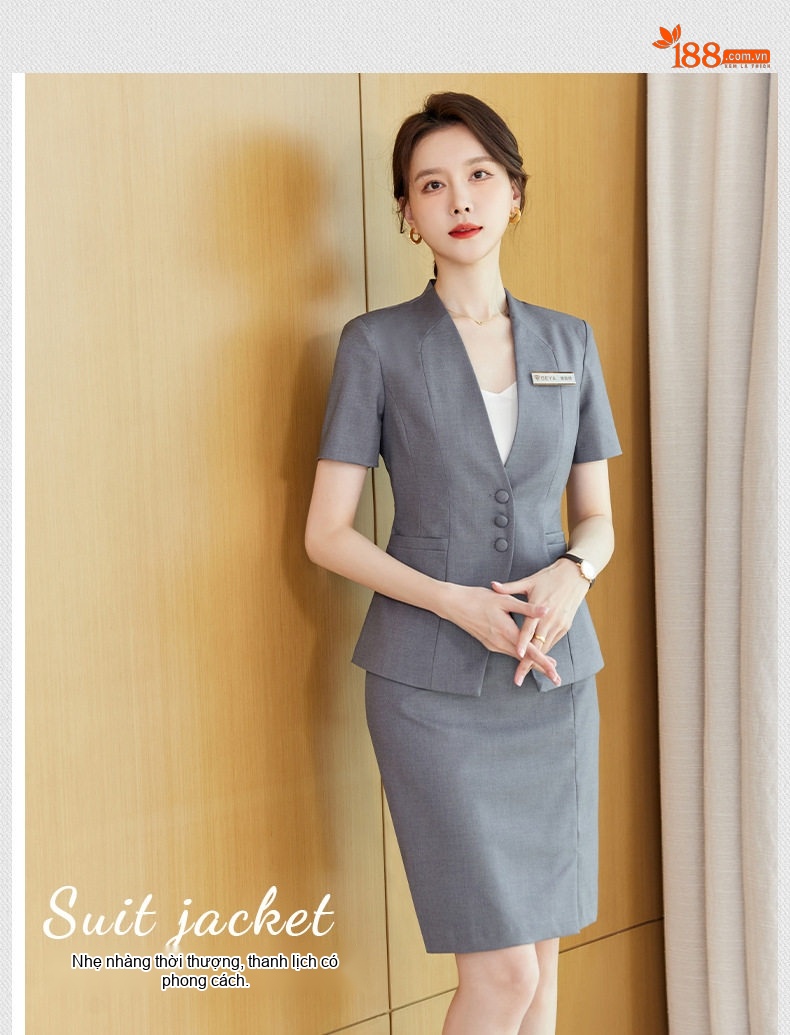 Bộ Vest Công Sở Nữ Tay Ngắn Cao Cấp, Sang Trọng Màu Xám, Xanh Navy chi tiết 9