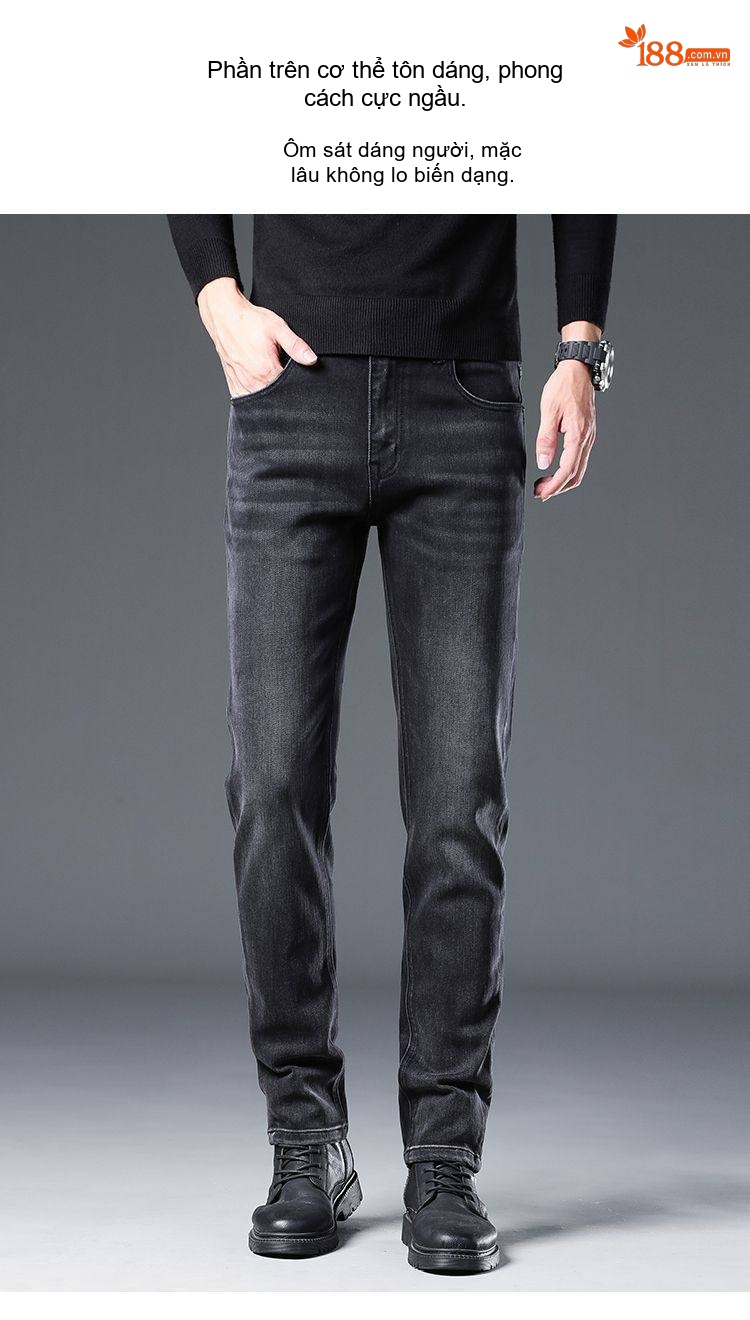 Quần Jean Dáng Suông Nam Cotton Cao Cấp Màu Đen, Xám... chi tiết 22