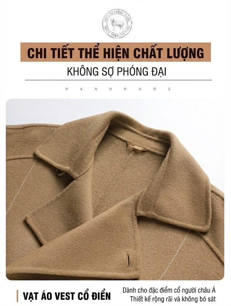 Áo Khoác Dạ Nam Dáng Dài Thắt Eo Hai Hàng Khuy Dày Dặn Phong Cách Hàn Quốc Màu Be, Đen chi tiết 11