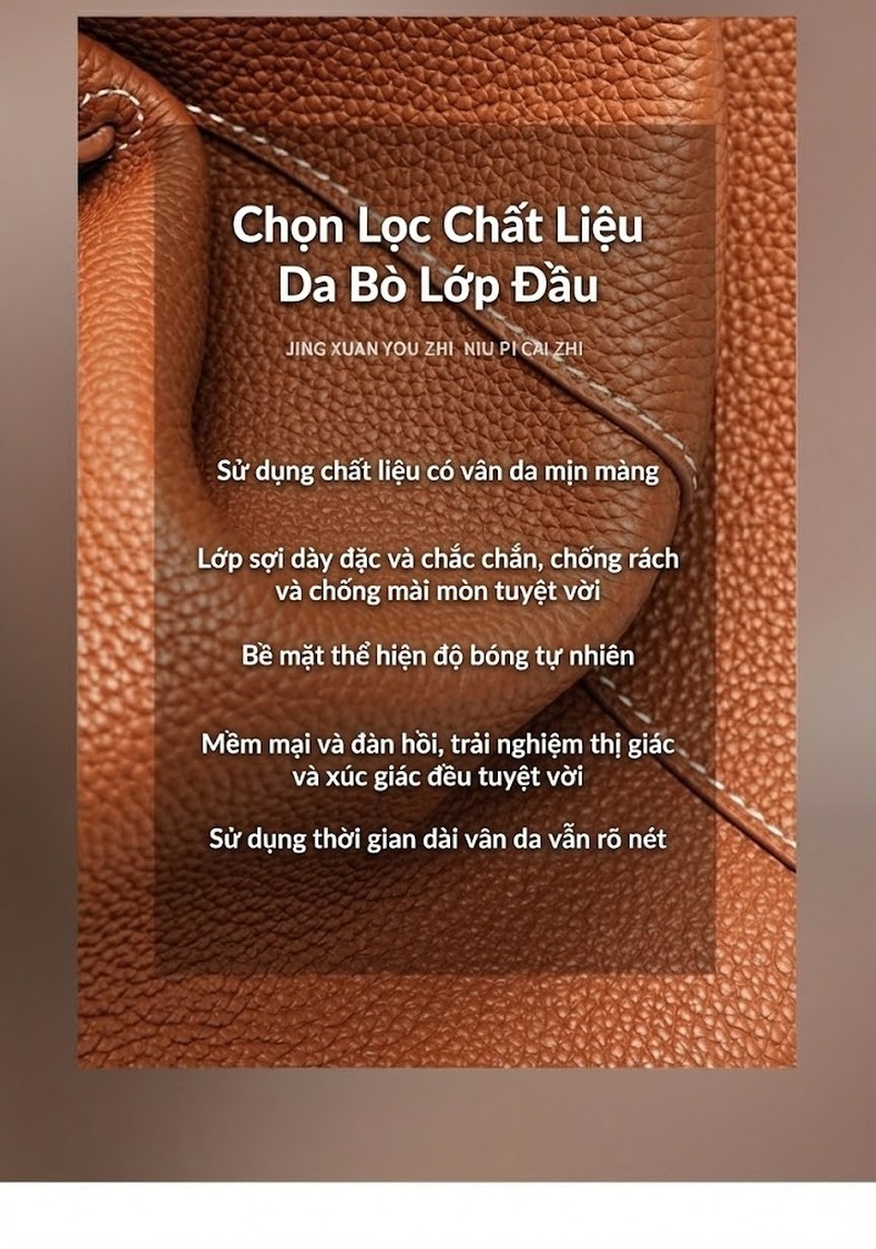 Túi Tote Da Bò Đeo Vai/Xách Tay Phong Cách Tiểu Thư Sức Chứa Lớn Màu Nâu, Be chi tiết 13