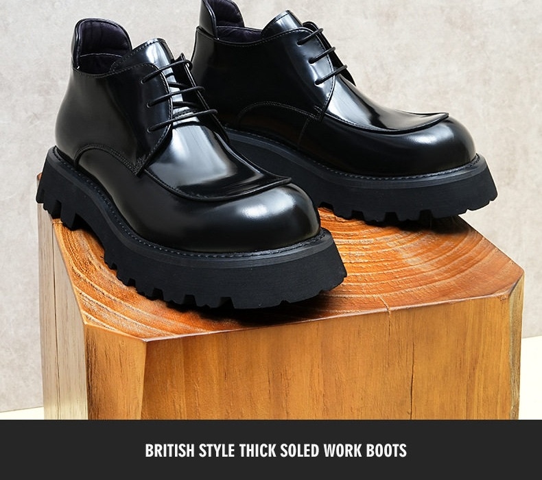 Giày Boot Martin Nam Da Bò Thủ Công Tăng Chiều Cao 4.5cm Đế Dày Phong Cách Anh Quốc Màu Đen chi tiết 3