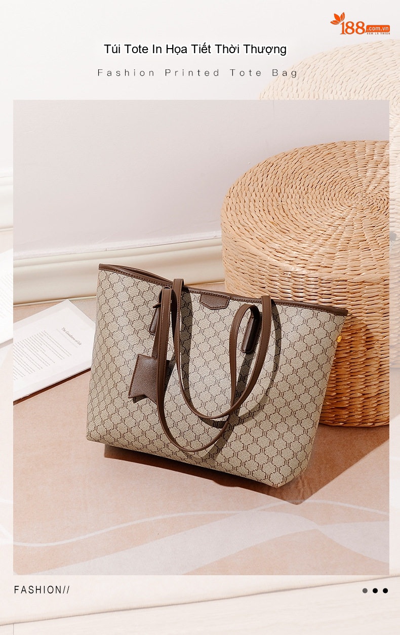 Túi Tote Nữ Fansman Họa Tiết Chữ Lớn Sức Chứa Lớn Màu Nâu chi tiết 1