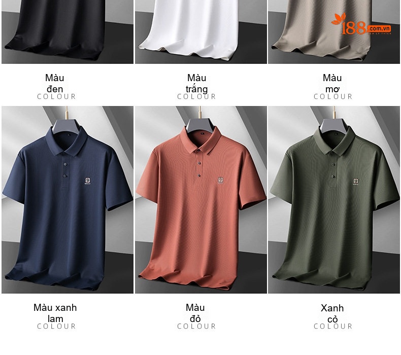 Áo Polo Nam Tay Ngắn Họa Tiết Tổ Ong Co Giãn Thoải Mái Màu Đỏ Gạch, Xanh Navy, Đen, Nâu... chi tiết 10