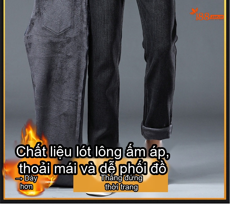 Quần Jean Nam Ống Đứng Lót Lông Dày Dặn Phong Cách Trung Niên Màu Đen, Xám chi tiết 2