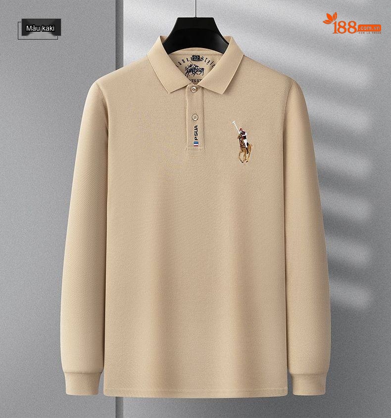 Áo Polo Nam Tay Dài Cotton Cổ Bẻ Phong Cách Doanh Nhân Màu Xanh Lá, Đen, Xanh Dương, Kem... chi tiết 18