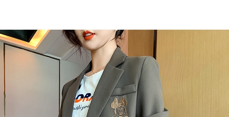 Áo Khoác Blazer Nữ Thêu Mickey Kiểu Hàn Quốc Màu Nâu chi tiết 15