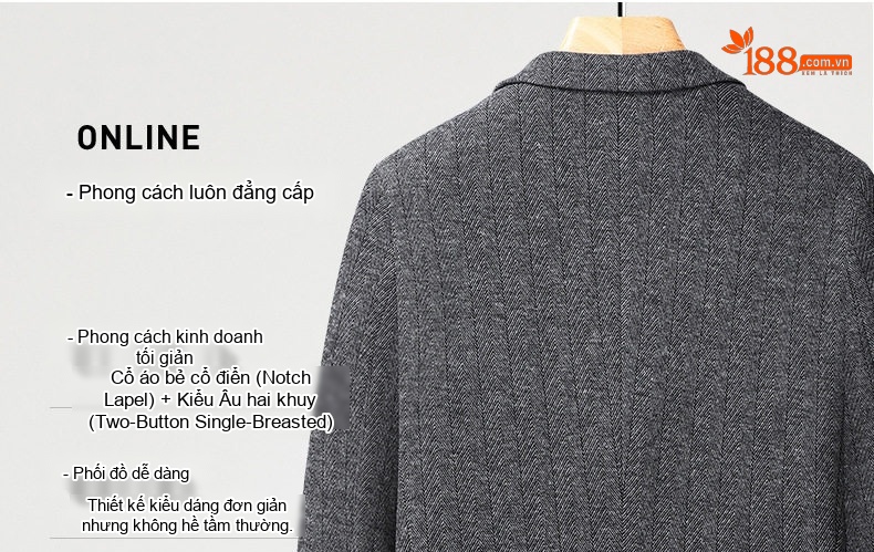 Áo Vest Nam Wool Lông Cừu Họa Tiết Xương Cá Dáng Ôm Chống Nhăn Màu Xám chi tiết 7