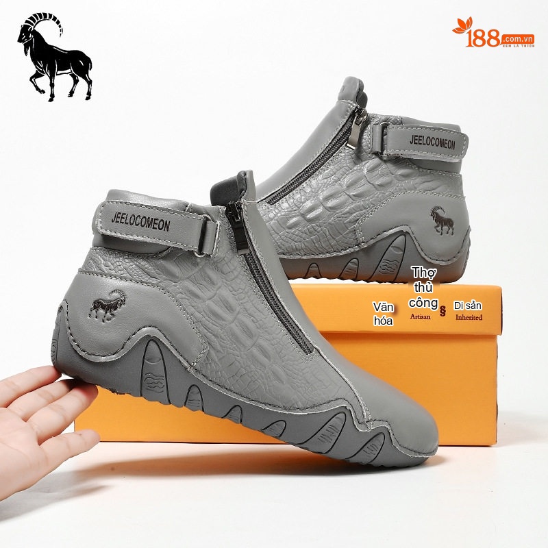 Giày Martin Cao Cổ Da Thật Khóa Kéo Đế Cao 3cm chi tiết 39