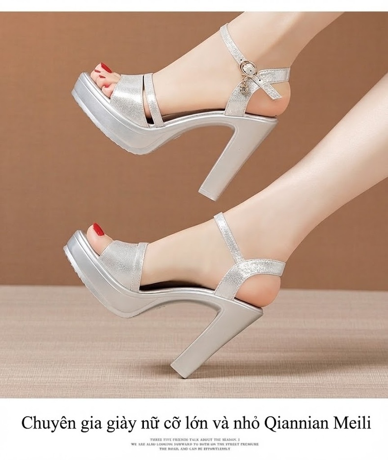 Giày Sandal Cao Gót Nữ Quai Ngang Đế Xuồng Da Bóng Gót Cao 8cm Màu Đen, Đỏ, Bạc chi tiết 14