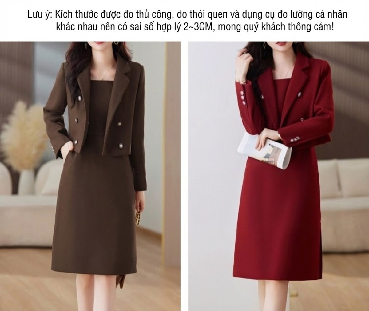 Set Áo Khoác Lửng và Đầm Ôm Body Nữ Chất Liệu Nỉ Màu Nâu, Đỏ chi tiết 10