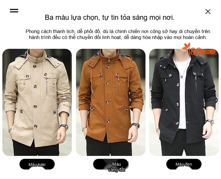 Áo Khoác Gió Nam Có Mũ Trùm Đầu Phong Cách Hàn Quốc Màu Đen, Nâu, Be chi tiết 7