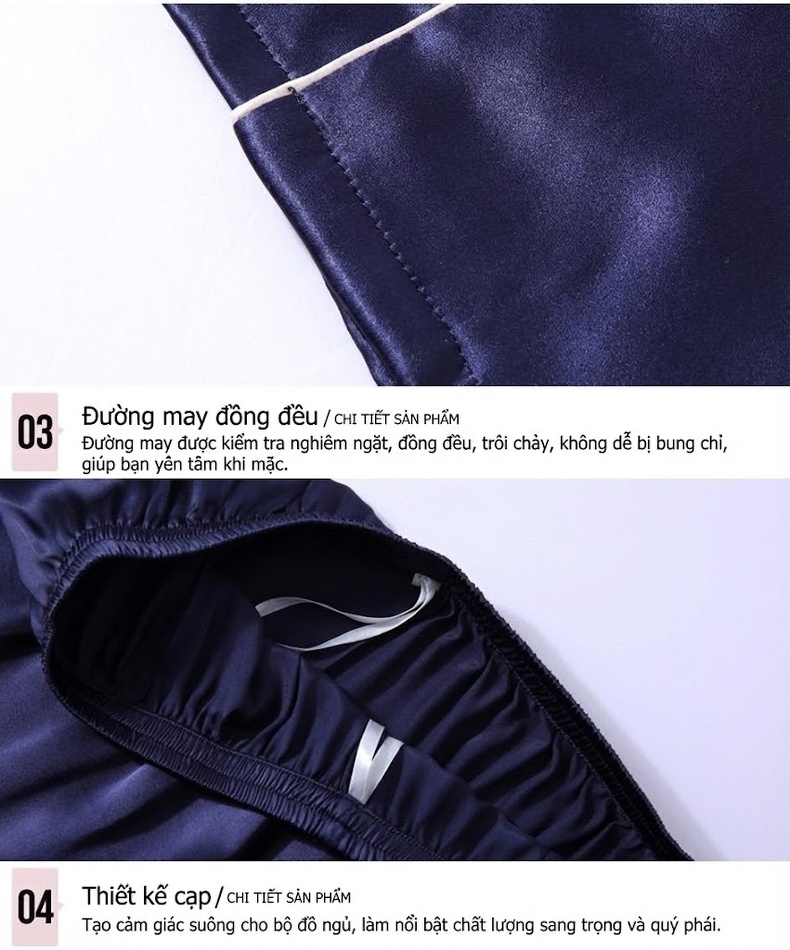 Bộ Đồ Ngủ Lụa Tơ Tằm Dài Tay Nam 100%桑蚕丝 Mùa Xuân Hè Màu Xanh Navy, Vàng Be, Xám, Đỏ chi tiết 23