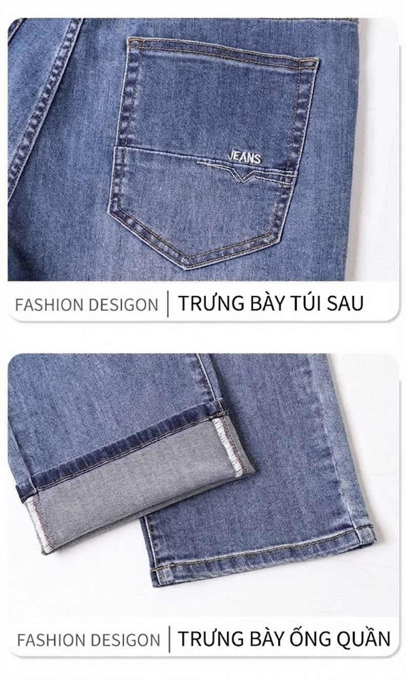 Quần Jean Dáng Suông Nam Co Giãn Thoải Mái Kiểu Dáng Trung Niên Màu Xanh Đậm, Xanh Nhạt chi tiết 27