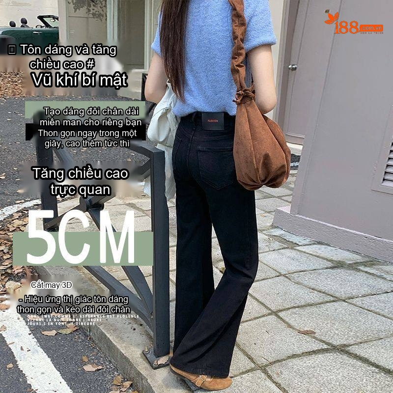Quần Jeans Nữ Ống Loe Đáy Cao Dáng Rộng Phong Cách Thời Trang Màu Đen, Trắng