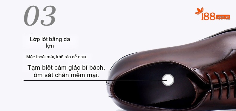 Giày Tây Buộc Dây Nam Da Thật Chiều Cao Đế Khoảng 3cm Màu Đen, Nâu chi tiết 10