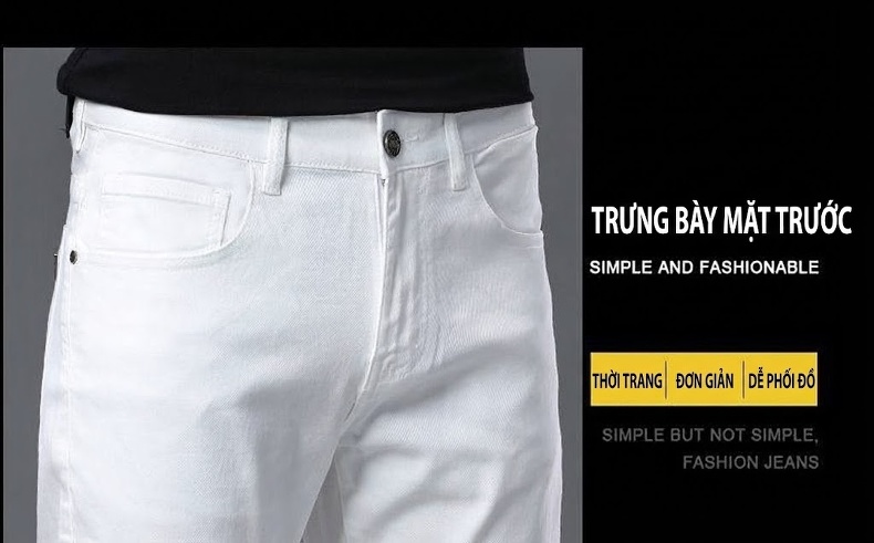 Quần Jean Dáng Ôm Nam Cotton Màu Trắng, Đen chi tiết 6