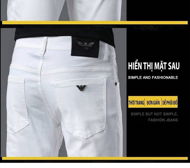 Quần Jean Dáng Ôm Nam Cotton Màu Trắng, Đen chi tiết 7