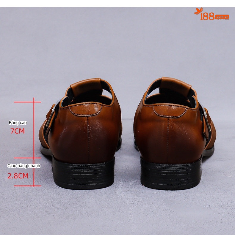 Sandal Rọ Nam Da Bò Mũi Bít Đế Cao 3cm chi tiết 17