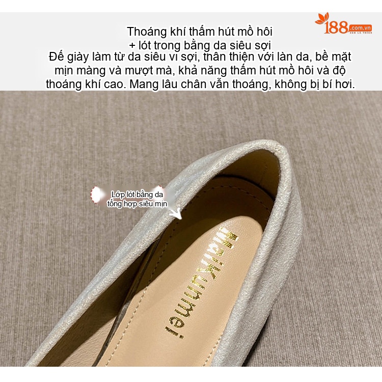 Giày Cao Gót Nữ Nỉ Chiều Cao Đế Khoảng 5cm Mũi Nhọn Gắn Đá Màu Đen, Trắng, Xám chi tiết 8