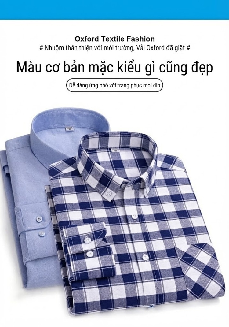 Áo Sơ Mi Tay Dài Cotton Oxford Dáng Rộng Thoải Mái Màu Trắng, Xám, Xanh, Đỏ... chi tiết 2