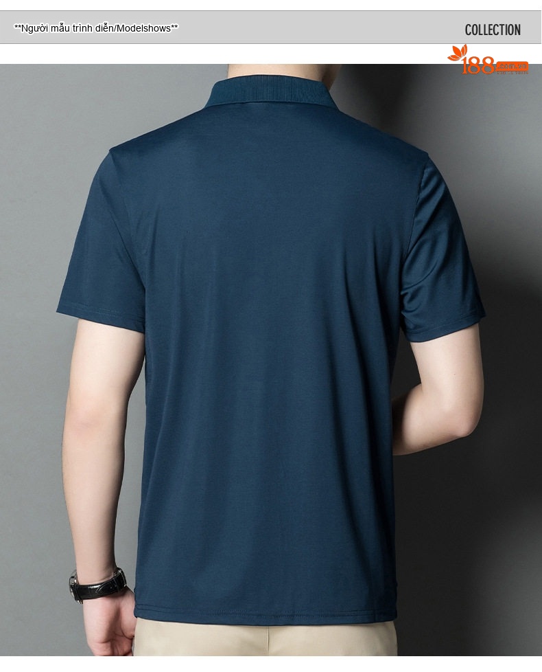 Áo Polo Nam Tay Ngắn Lụa Tơ Tằm Mỏng Cổ Bẻ Họa Tiết Thời Trang Màu Trắng, Xanh, Đen chi tiết 17