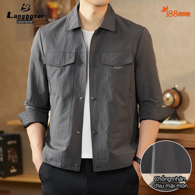 Áo Khoác Công Sở Nam Cổ chữ Vuông Phong Cách Casual Màu Đen, Xám